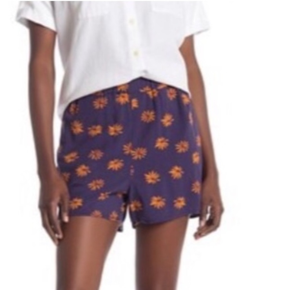 Madewell L Drapey Pull-on Shorts Blue Daisy print